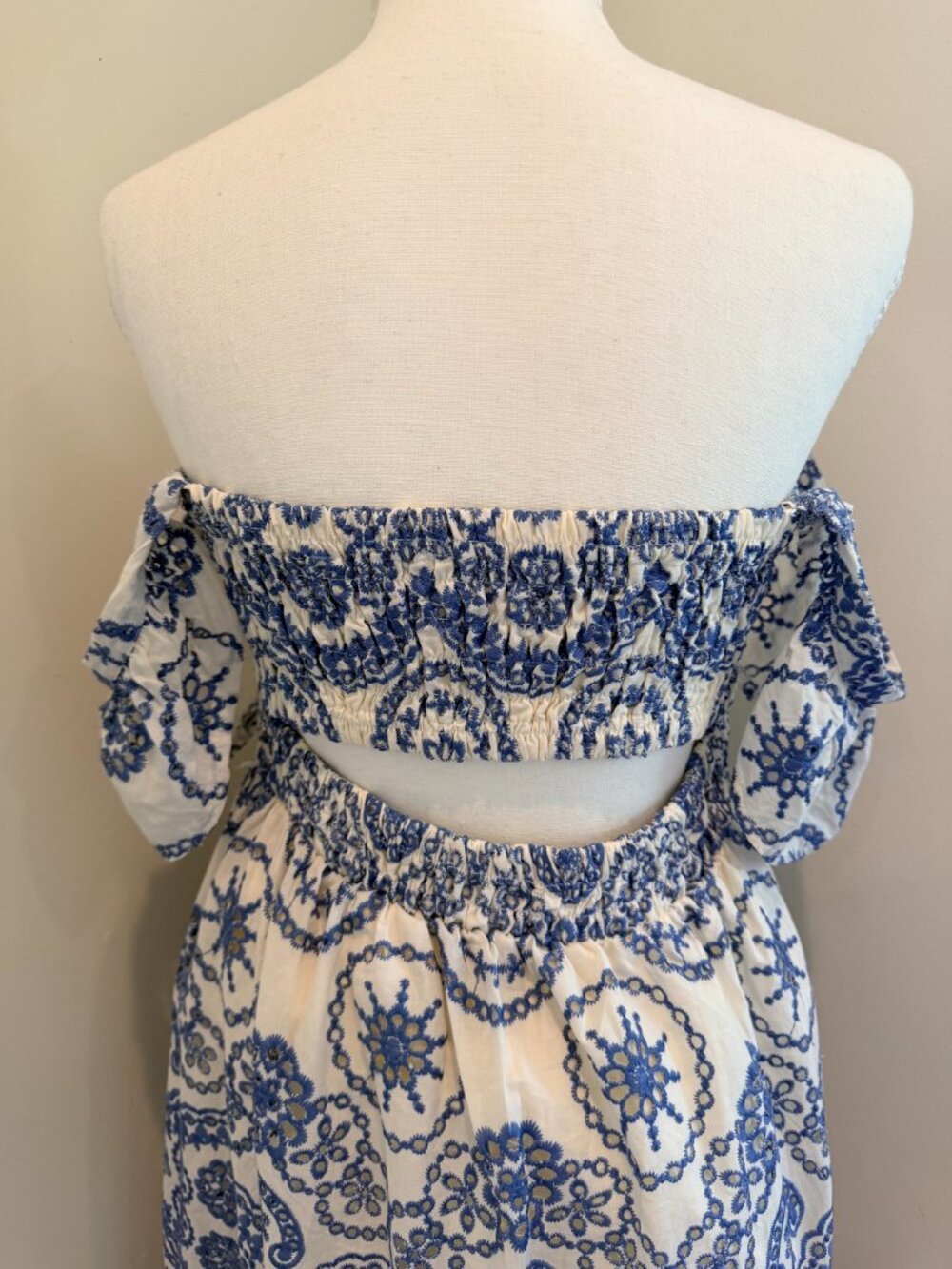 Sundayup Boho Embroidered Blue and White Maxi Dress Size L - Picture 7 of 9